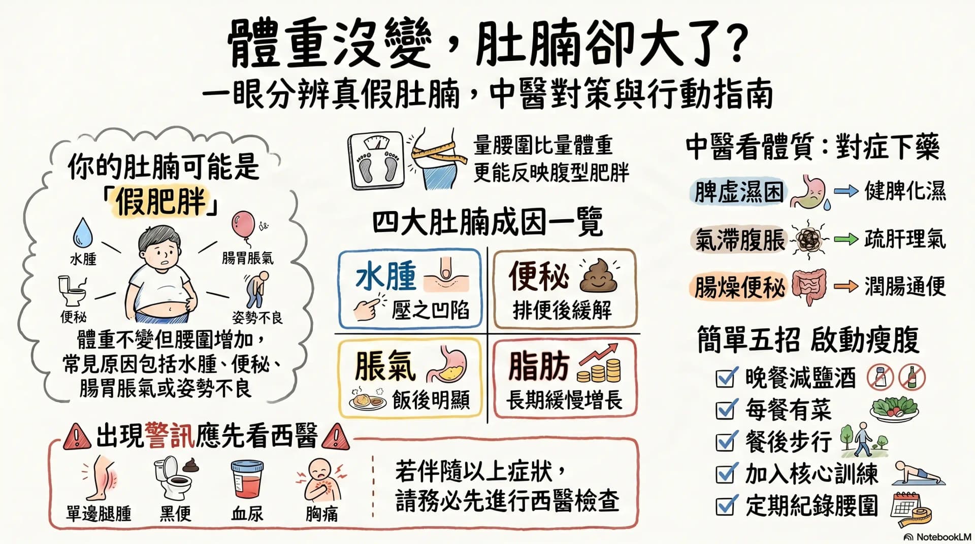 體重變化不大但肚腩變明顯?中醫如何分辨水腫、便秘與脂肪堆積