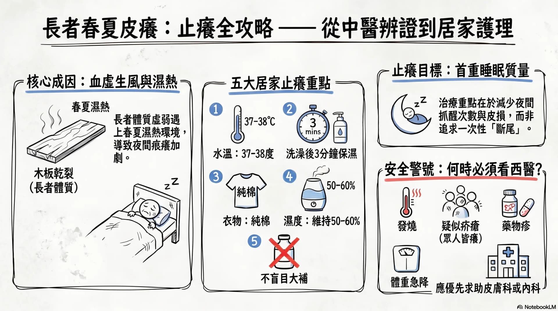 78 歲長者春夏夜間皮膚痕癢:中醫個案解析濕熱、血虛生風與家居止癢