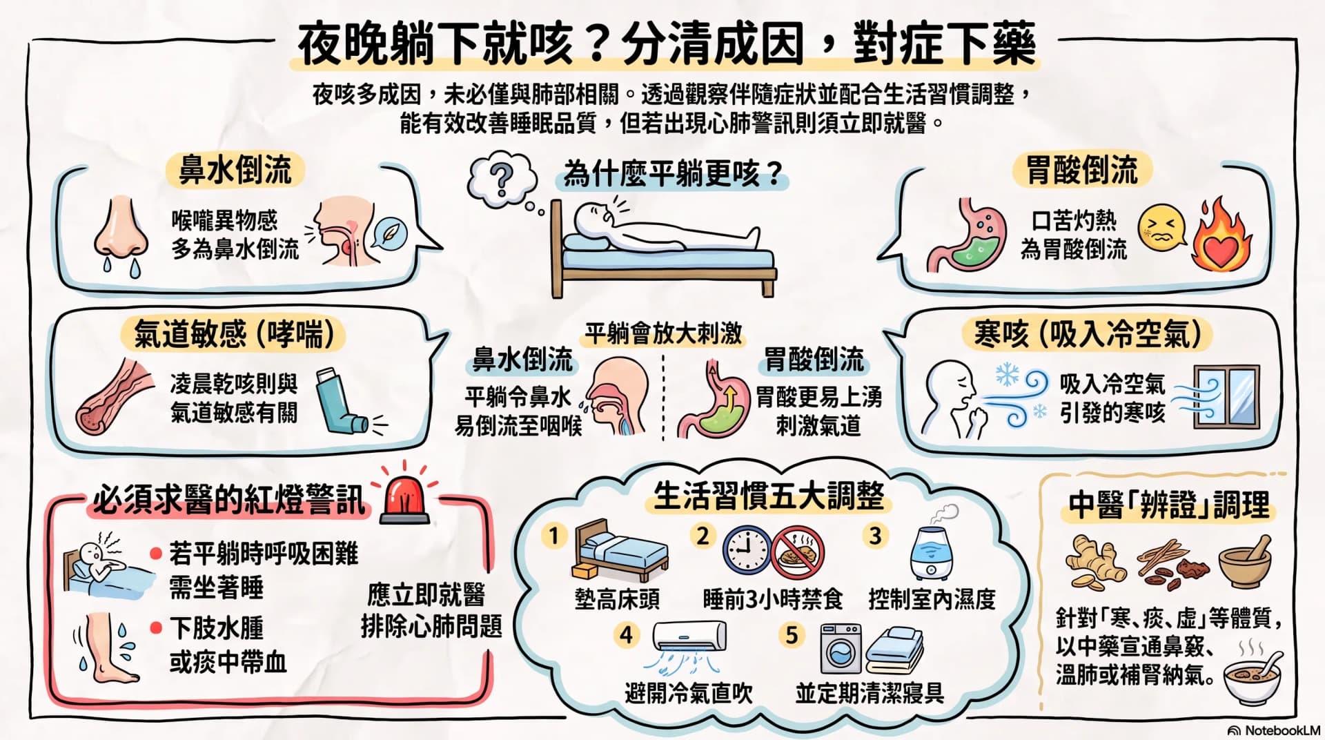 夜晚躺下就咳、日間無事?夜咳的常見成因與處理
