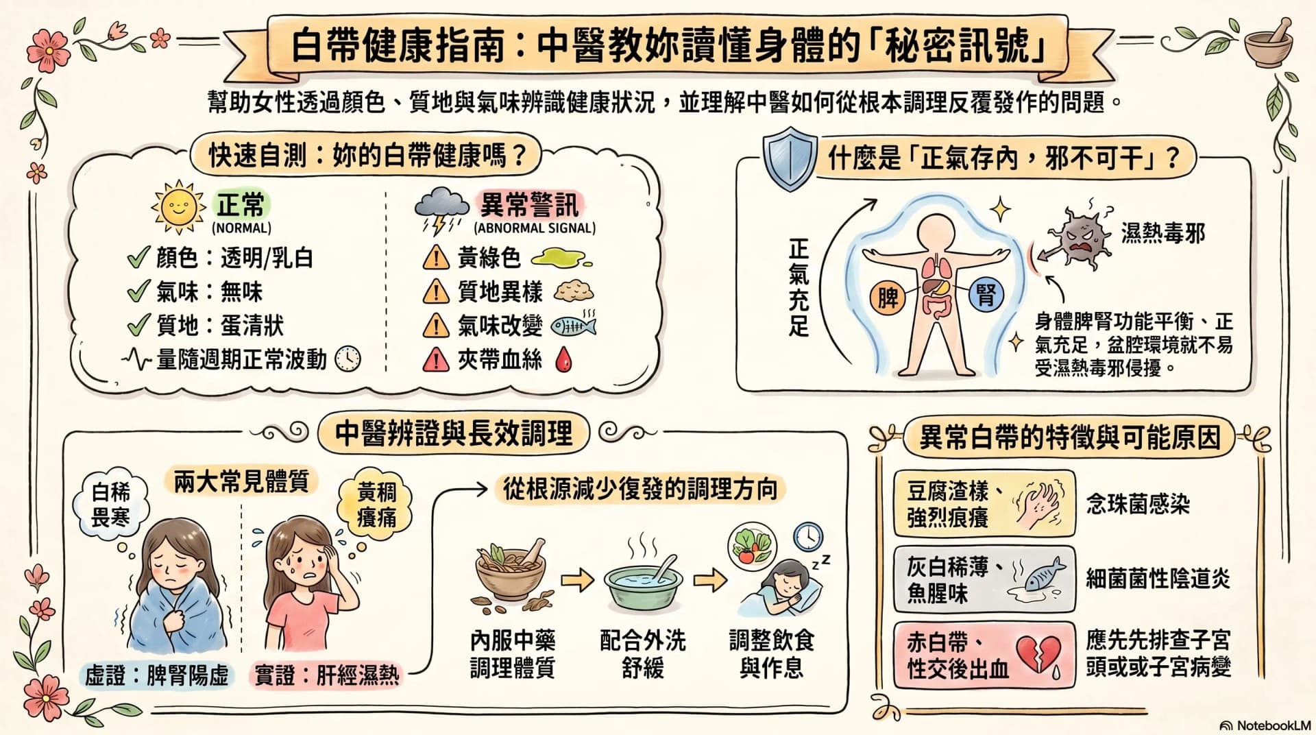 中醫判斷白帶問題|魚腥白帶、黃綠白帶、白帶有血、白帶過量